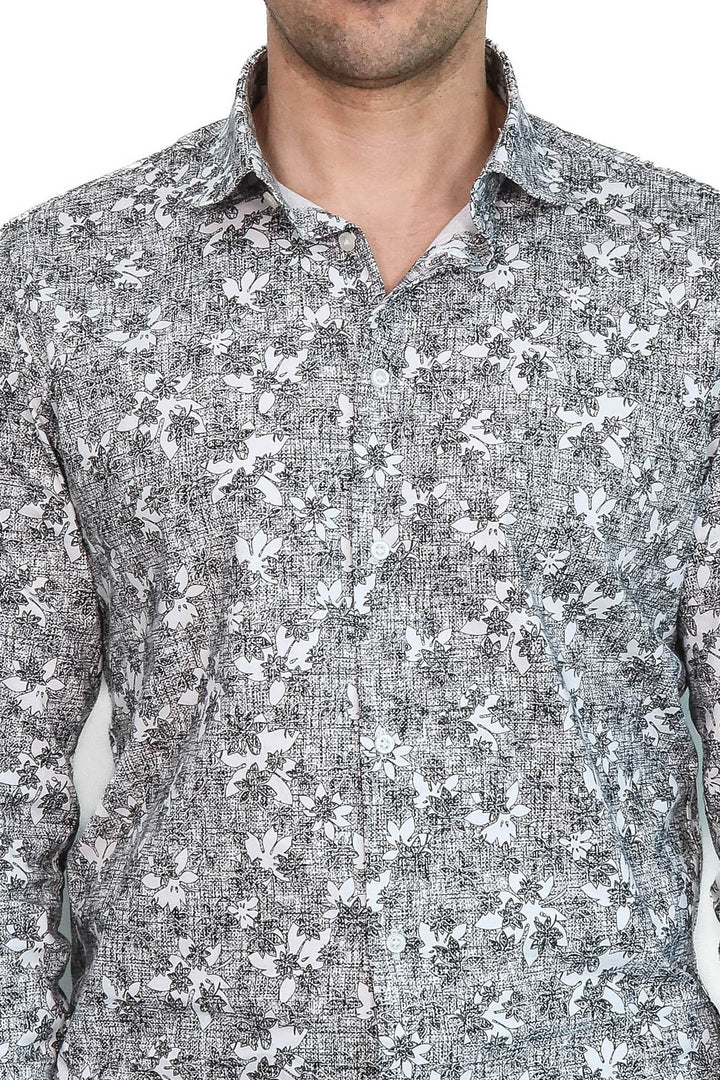 Camicia da uomo grigia slim fit con fantasia Bloom - Wessi