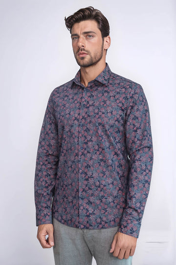 Chemise Homme Bleu Marine Coupe Slim à Motifs Bloom - Wessi