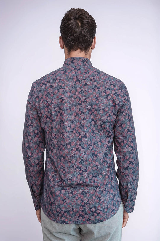 Chemise Homme Bleu Marine Coupe Slim à Motifs Bloom - Wessi