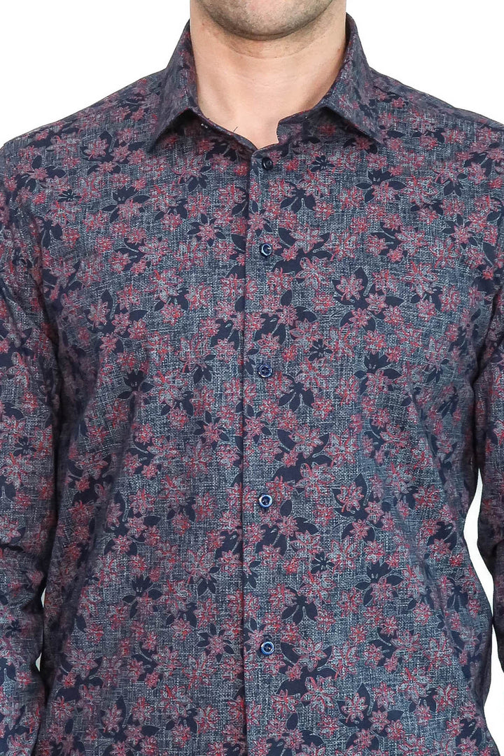 Chemise Homme Bleu Marine Coupe Slim à Motifs Bloom - Wessi