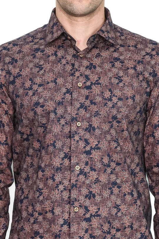 Bloom Patterned Brown Slim Fit Shirt - Wessi