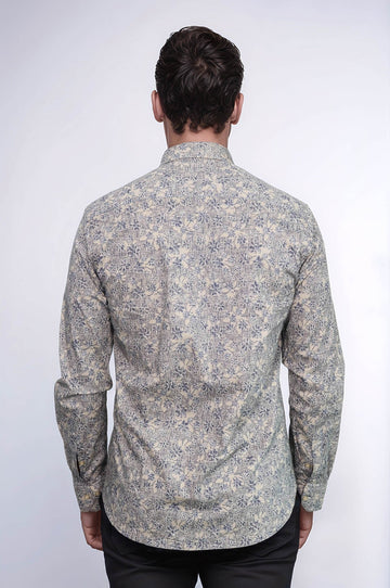 Bloom Patterned Beige Slim Fit Shirt - Wessi