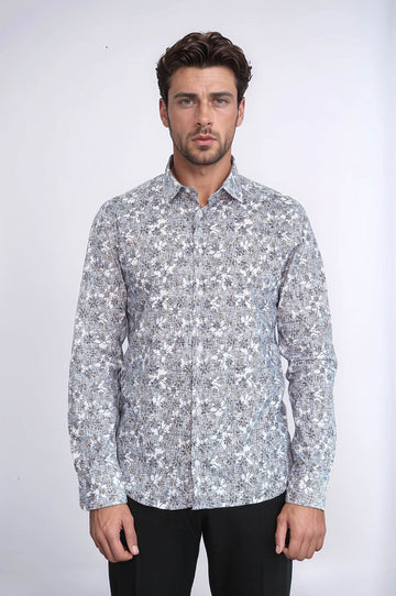 Chemise Slim Fit Grise à Motifs Bloom - Wessi