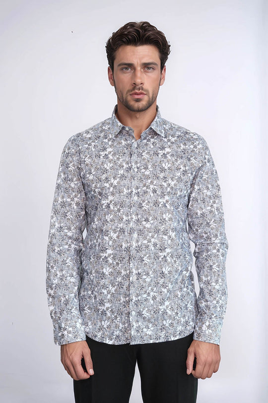 Chemise Slim Fit Grise à Motifs Bloom - Wessi