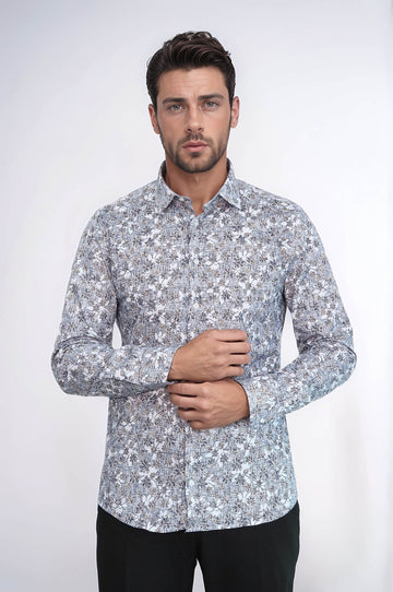 Chemise Slim Fit Grise à Motifs Bloom - Wessi