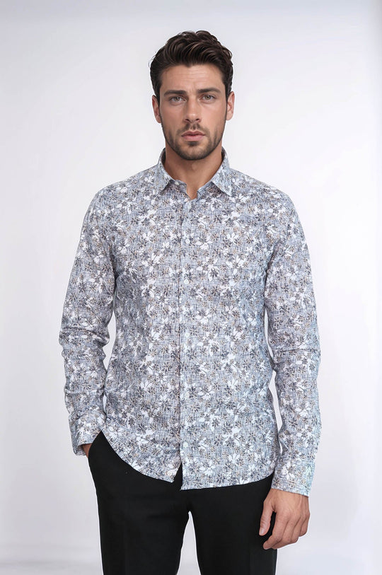 Chemise Slim Fit Grise à Motifs Bloom - Wessi