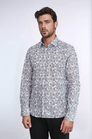 Chemise Slim Fit Grise à Motifs Bloom - Wessi