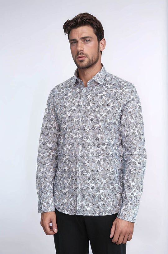 Chemise Slim Fit Grise à Motifs Bloom - Wessi