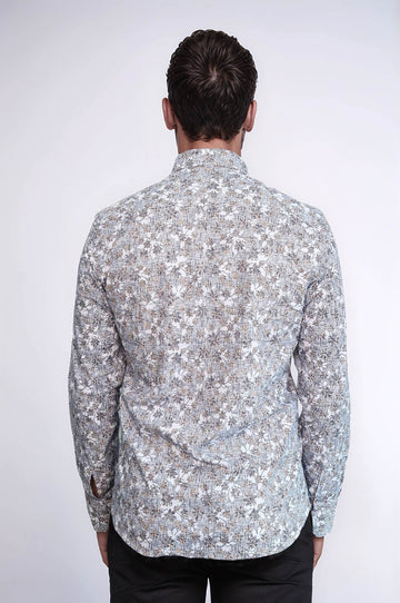Chemise Slim Fit Grise à Motifs Bloom - Wessi