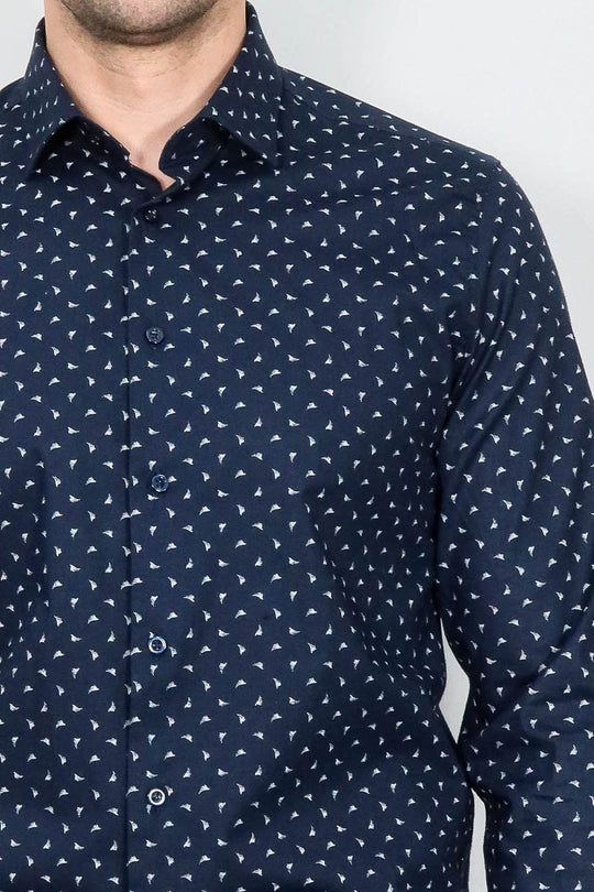 Men’s Navy Shirt with Minimal White Pattern – Wessi