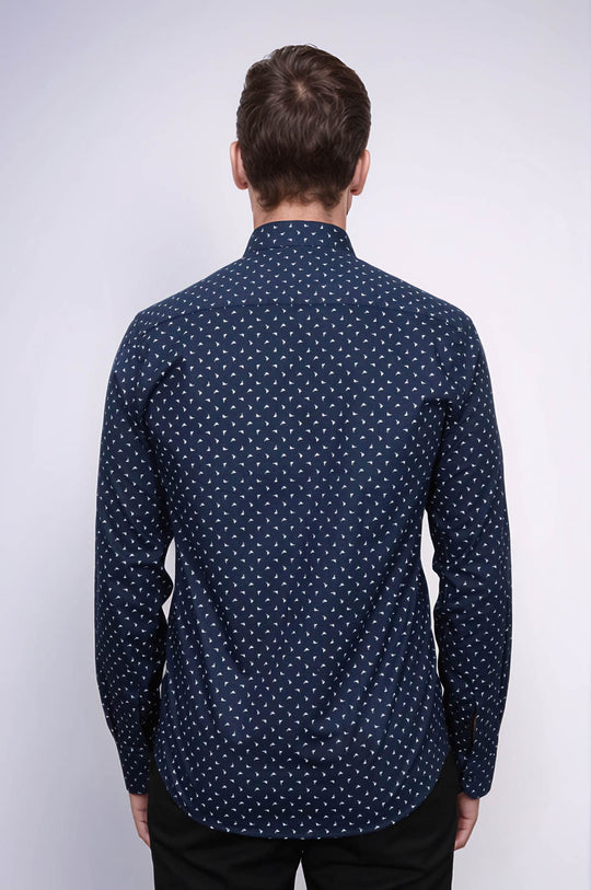 Men’s Navy Shirt with Minimal White Pattern – Wessi
