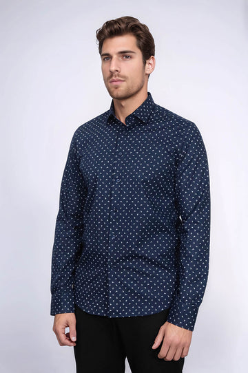 Men’s Navy Shirt with Minimal White Pattern – Wessi