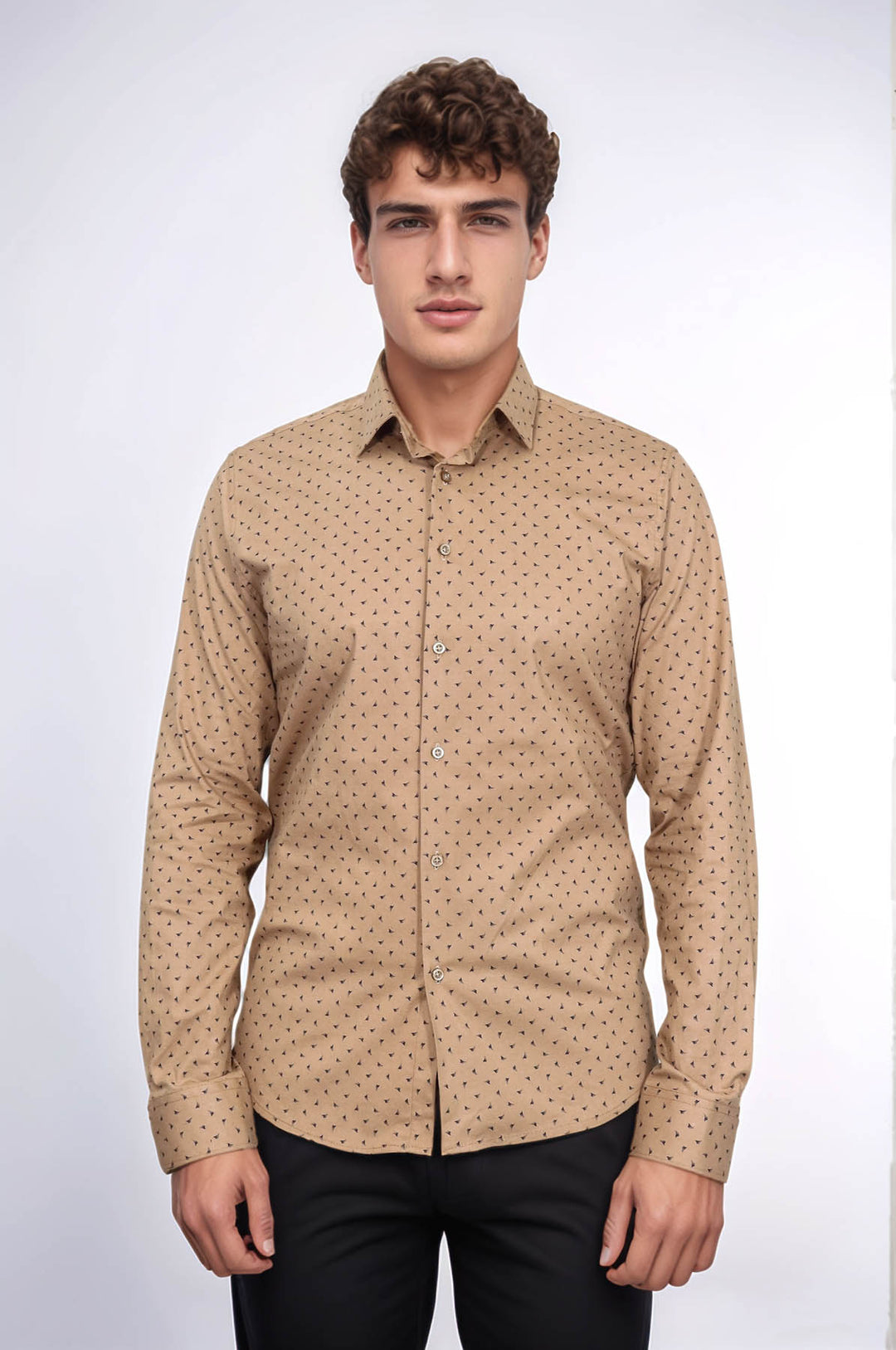Men’s Beige Shirt with Minimal Black Pattern – Wessi