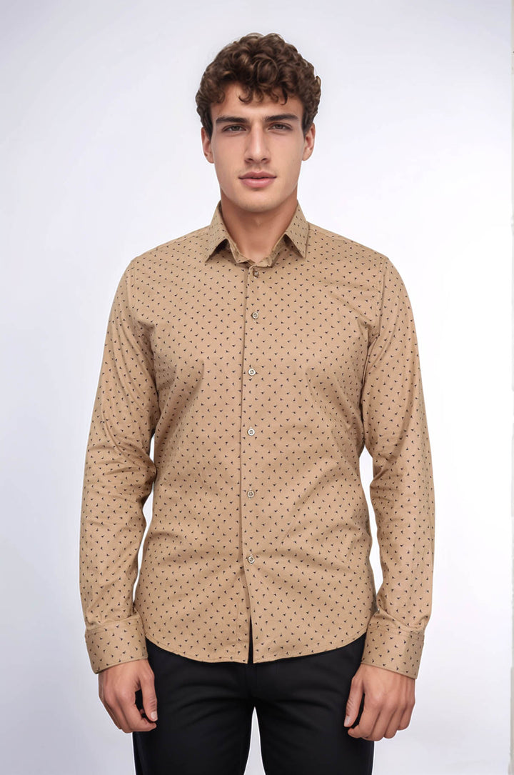 Men’s Beige Shirt with Minimal Black Pattern – Wessi