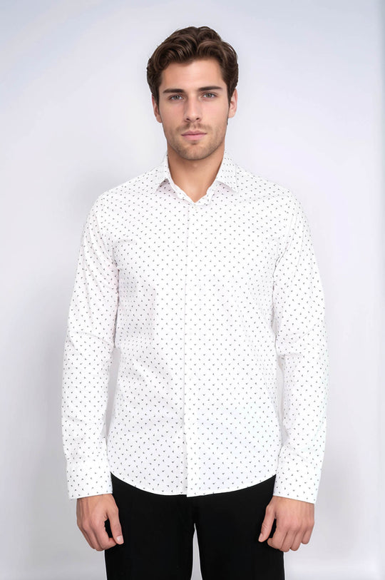 Men’s White Shirt with Minimal Grey Pattern – Wessi