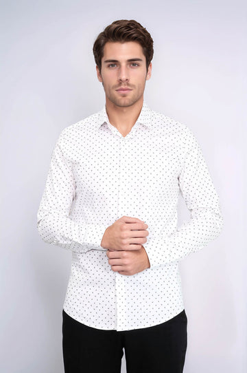 Men’s White Shirt with Minimal Grey Pattern – Wessi