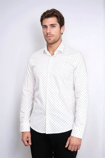 Men’s White Shirt with Minimal Grey Pattern – Wessi