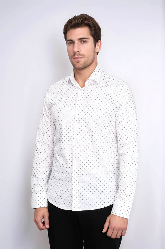 Men’s White Shirt with Minimal Grey Pattern – Wessi