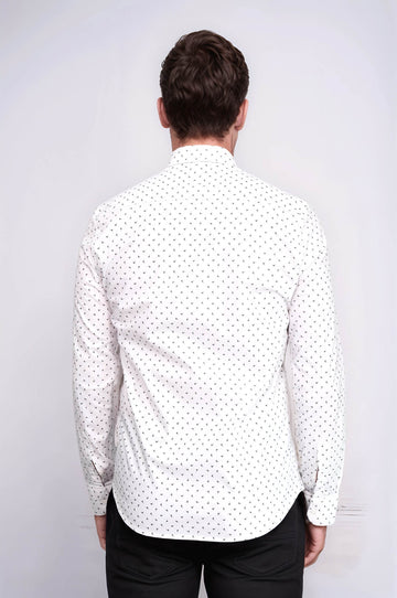 Men’s White Shirt with Minimal Grey Pattern – Wessi
