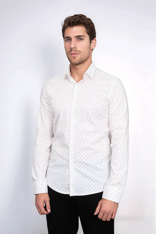 Minimal Golden Print White Men's Shirt - Wessi