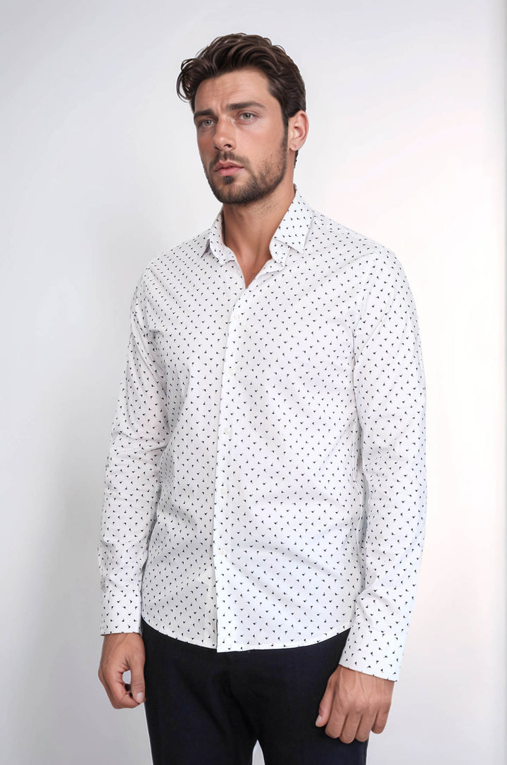 Men’s White Shirt with Minimal Black Pattern – Wessi