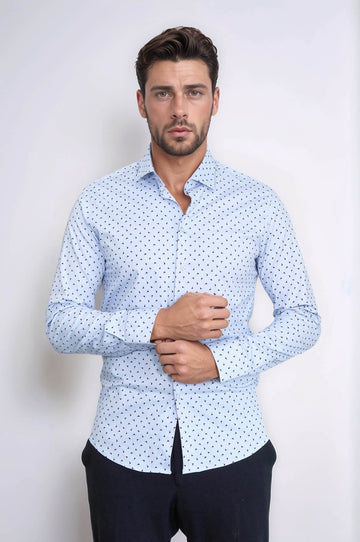 Men’s Light Blue Shirt with Minimal Black Pattern – Wessi