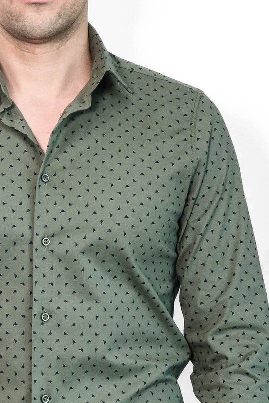 Men’s Khaki Shirt with Minimal Black Pattern – Wessi
