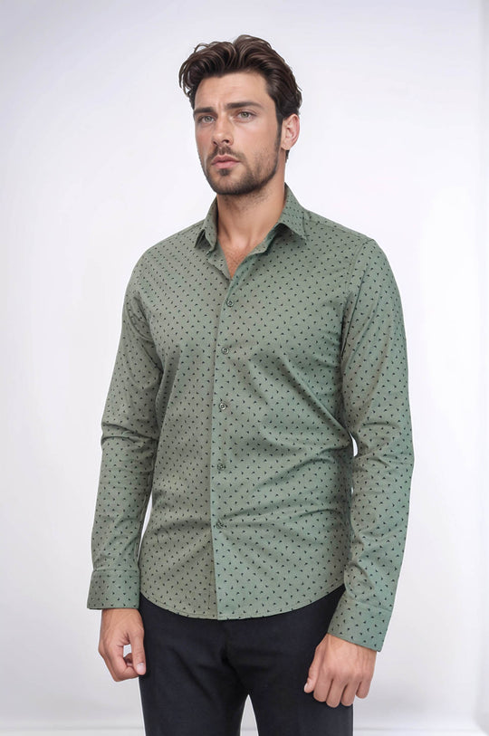 Men’s Khaki Shirt with Minimal Black Pattern – Wessi