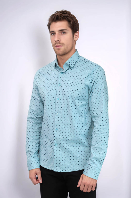 Men’s Turquoise Shirt with Minimal Black Pattern – Wessi
