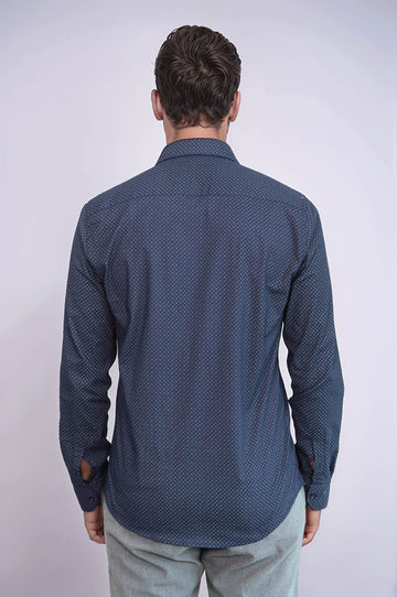 Dark Blue Tiny Check Patterned Slim Fit Shirt - Wessi