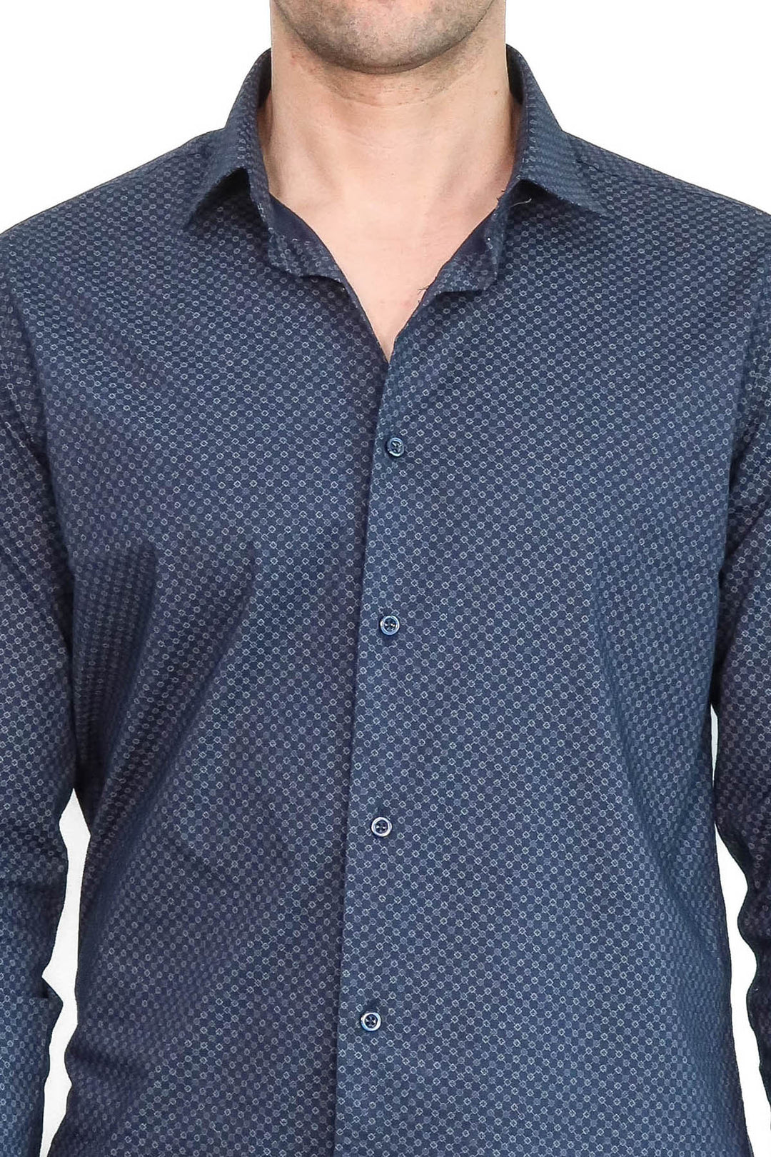 Dark Blue Tiny Check Patterned Slim Fit Shirt - Wessi