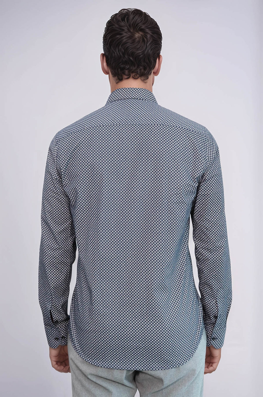 Navy Blue Tiny Check Patterned Slim Fit Shirt - Wessi