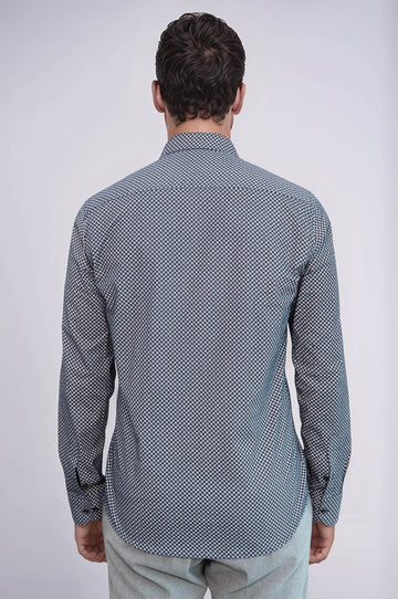 Camisa azul marino con estampado de cuadros pequeños - Wessi