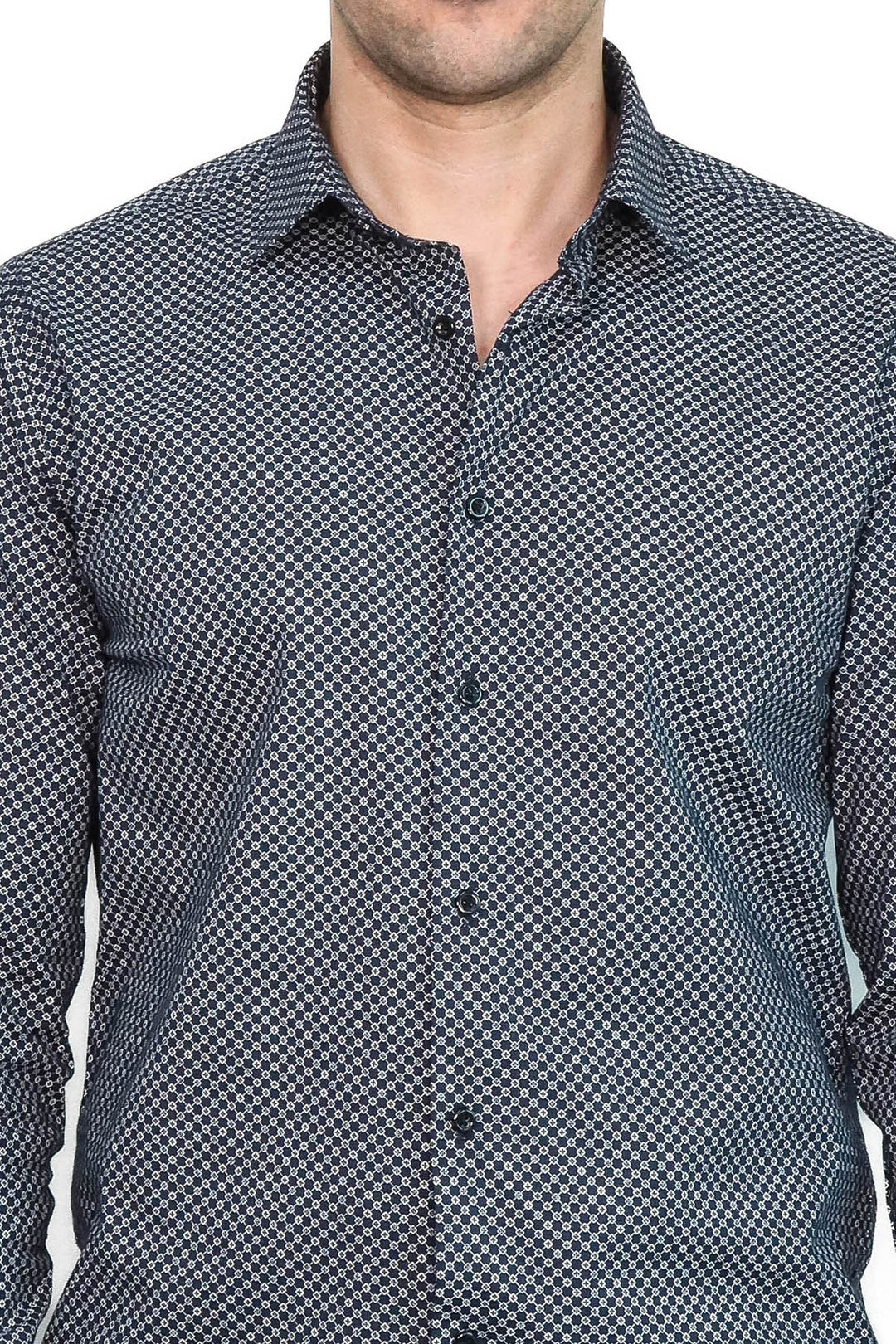 Navy Blue Tiny Check Patterned Slim Fit Shirt - Wessi