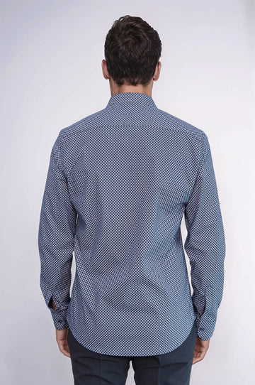 Tiny Check Patterned Slim Fit Blue Men Shirt - Wessi