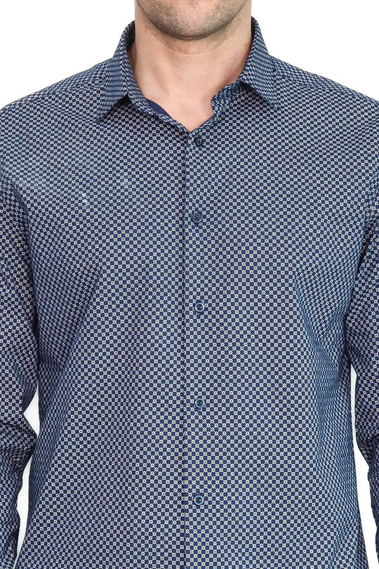 Tiny Check Patterned Slim Fit Blue Men Shirt - Wessi