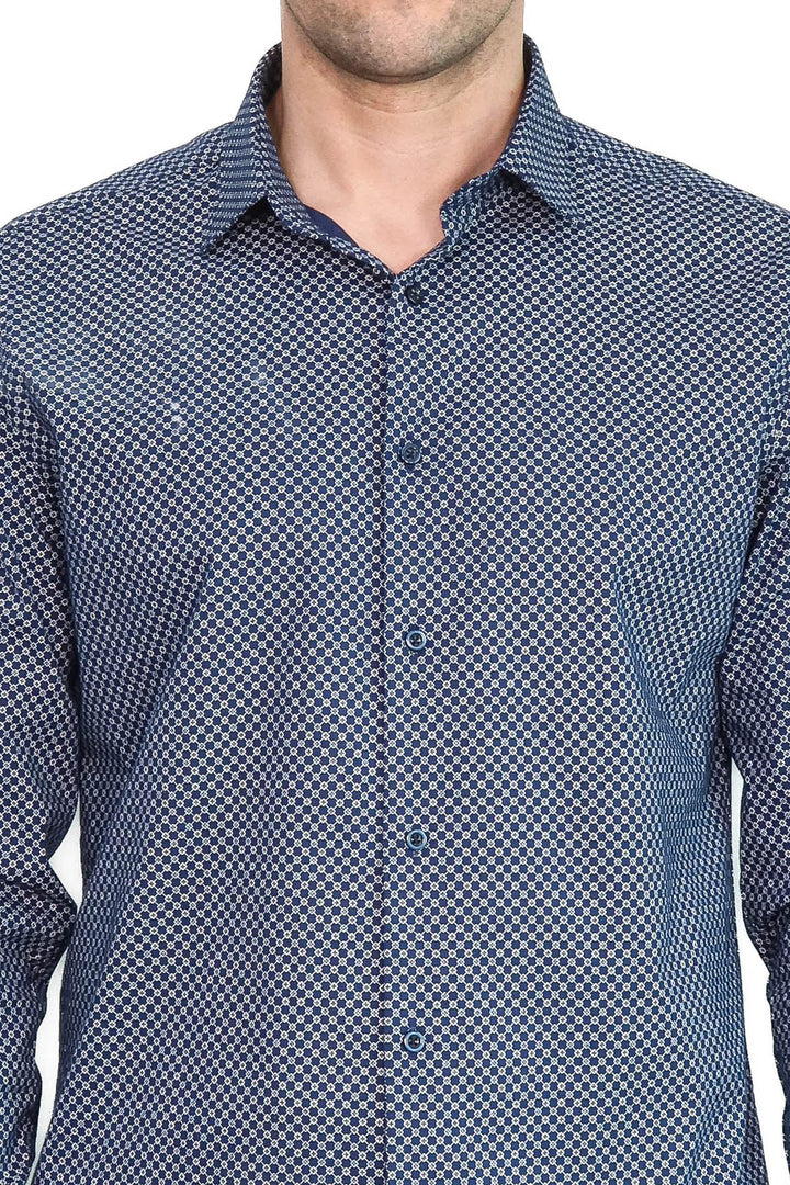 Tiny Check Patterned Slim Fit Blue Men Shirt - Wessi