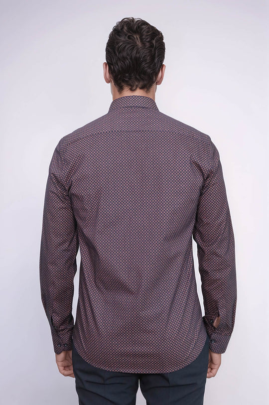 Camisa slim fit con estampado de cuadros pequeños marrón - Wessi