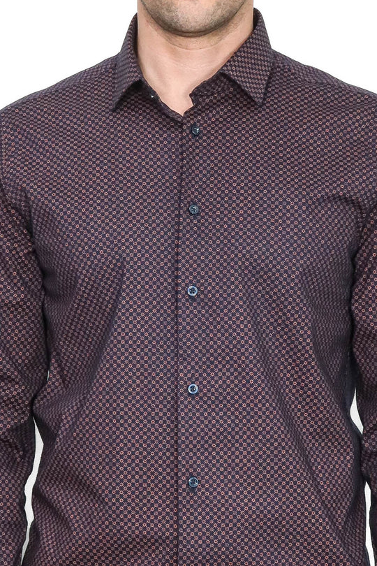 Camisa slim fit con estampado de cuadros pequeños marrón - Wessi