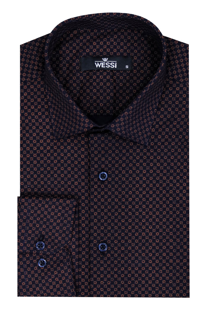 Brown Tiny Check Patterned Slim Fit Shirt - Wessi
