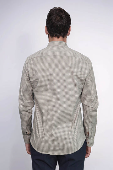 Tiny Check Patterned Slim Fit Light Brown Men Shirt - Wessi