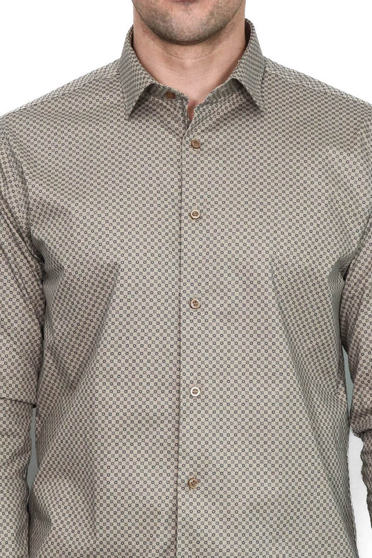 Tiny Check Patterned Slim Fit Light Brown Men Shirt - Wessi