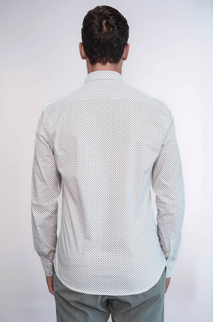 White Tiny Check Patterned Slim Fit Shirt - Wessi