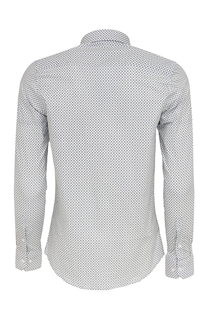 White Tiny Check Patterned Slim Fit Shirt - Wessi