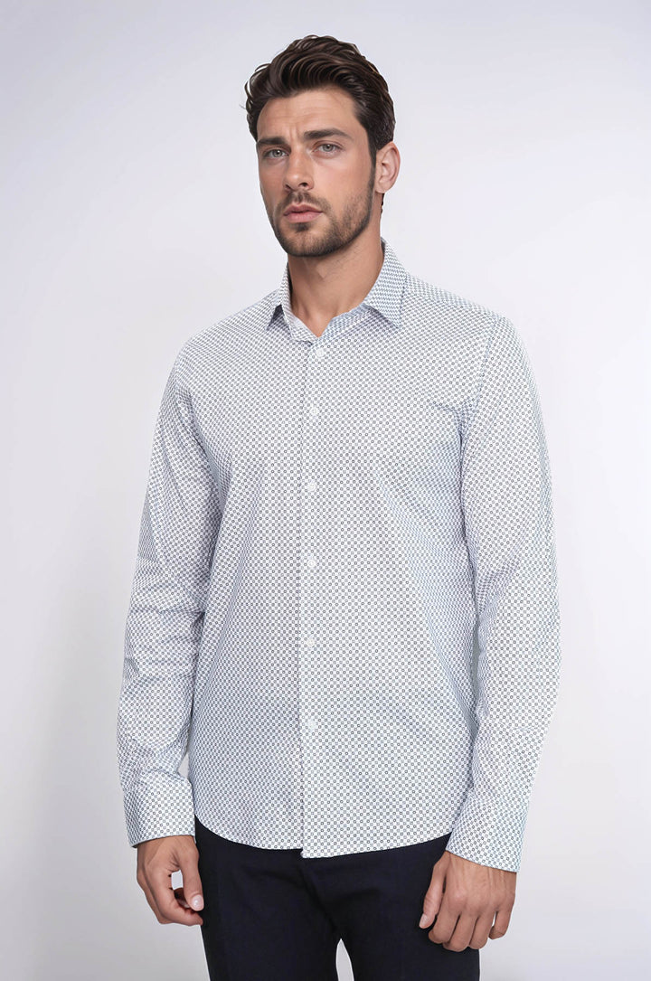 White Tiny Check Patterned Slim Fit Shirt - Wessi