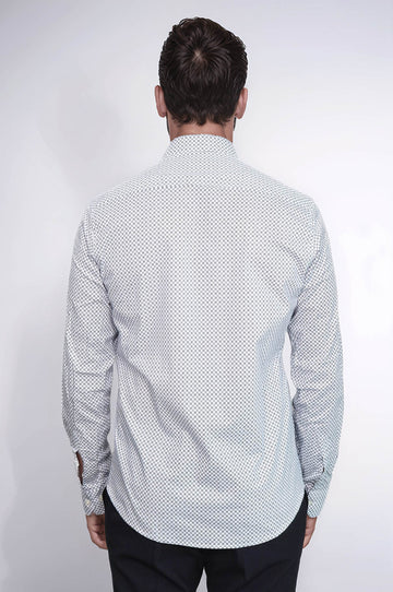 White Tiny Check Patterned Slim Fit Shirt - Wessi