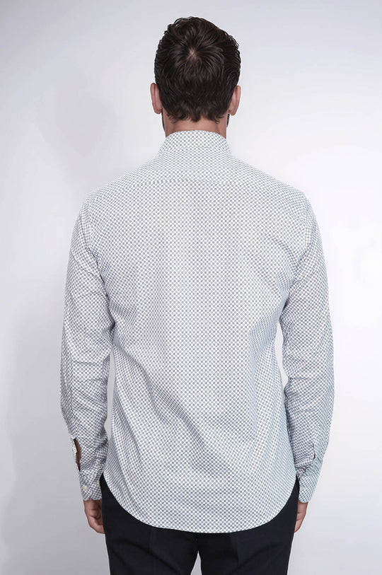 White Tiny Check Patterned Slim Fit Shirt - Wessi