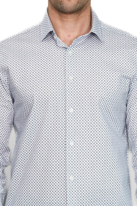 White Tiny Check Patterned Slim Fit Shirt - Wessi