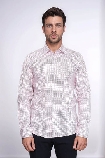 Camisa Hombre Corte Slim Estampado Tiny Checks Rojo Claret - Wessi
