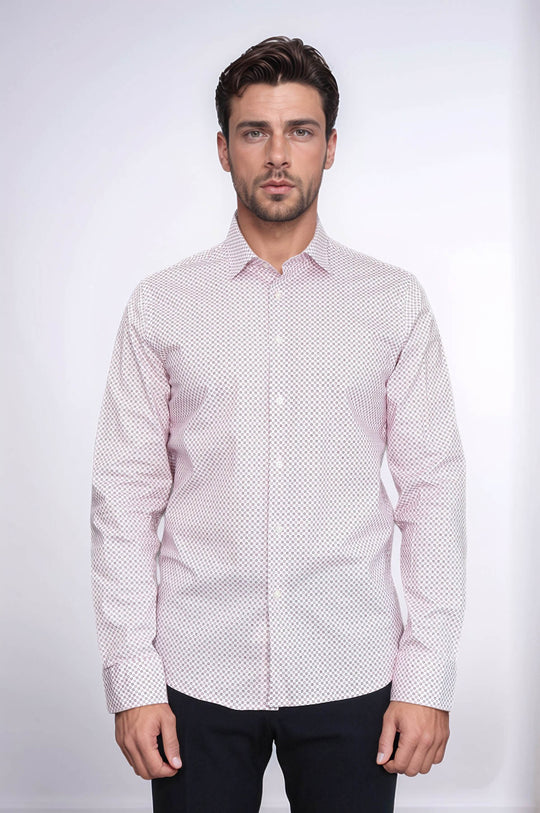 Camisa Hombre Corte Slim Estampado Tiny Checks Rojo Claret - Wessi